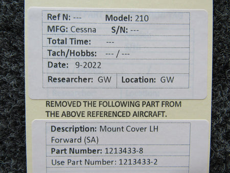 Cessna Aircraft Parts 1213433-8 USE 1213433-2 Cessna 210 Mount Cover LH Forward NOS SA