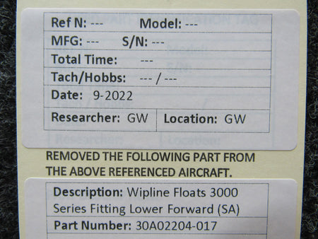 wipline 30A02204-017 Wipline Floats 3000 Series Fitting Lower Forward SA