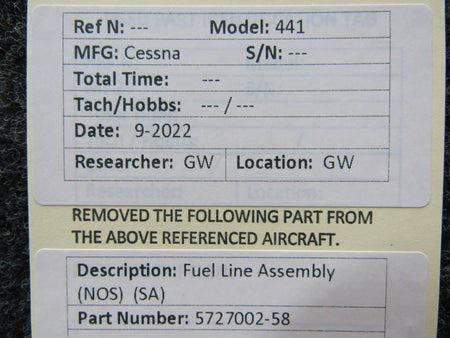 Cessna Aircraft Parts 5727002-58 Cessna 441 Fuel Line Assembly NEW OLD STOCK SA