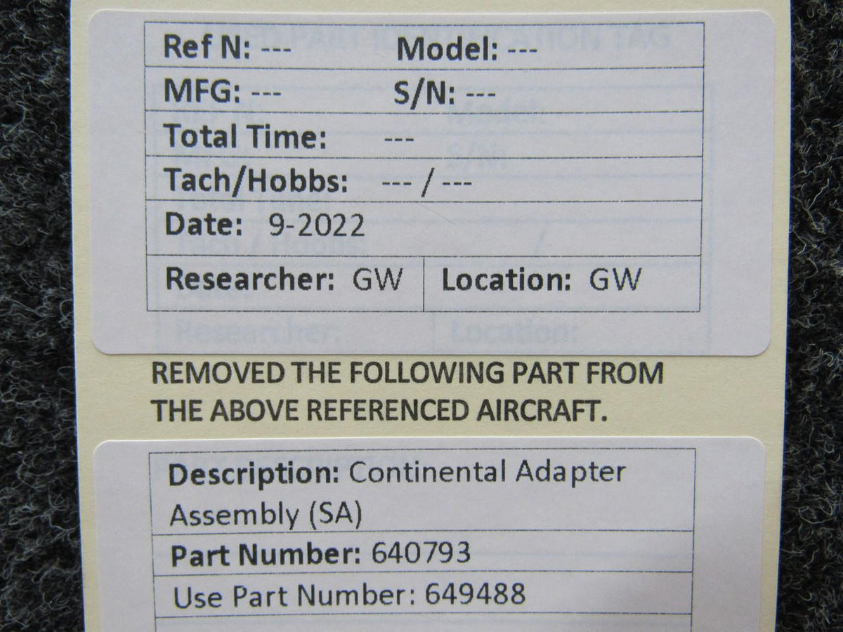 Continental Motors 640793 USE 649488 Continental Adapter Assembly SA