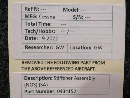 Cessna Aircraft Parts 0434152 Cessna Stiffener Assembly NEW OLD STOCK SA