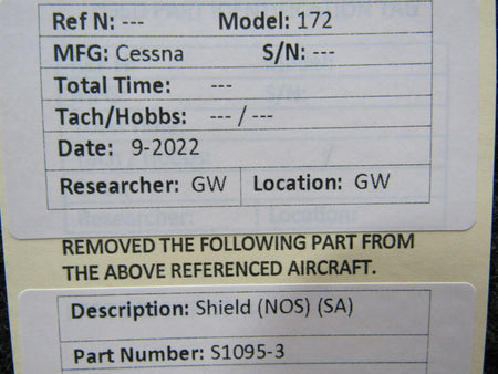 Cessna Aircraft Parts S1095-3 Cessna 172 Shield NEW OLD STOCK SA