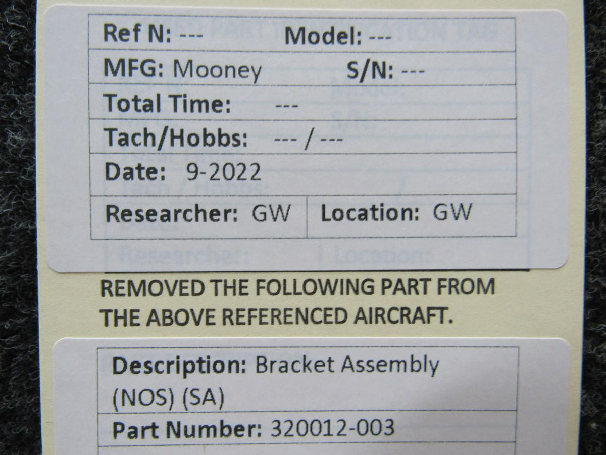 Mooney Aircraft Parts and Accessories 320012-003 Mooney Bracket Assembly NEW OLD STOCK SA