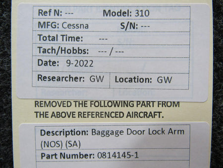 0814145-1 Cessna 310 Baggage Door Lock Arm (NEW OLD STOCK) (SA) BAS Part Sales | Airplane Parts
