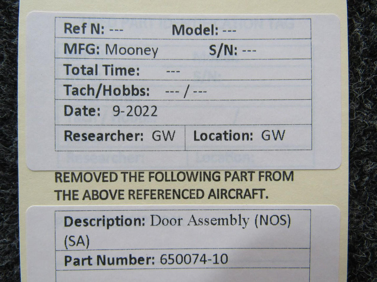 Mooney Aircraft Parts and Accessories 650074-10 Mooney Door Assembly NEW OLD STOCK SA