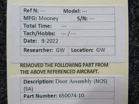 Mooney Aircraft Parts and Accessories 650074-10 Mooney Door Assembly NEW OLD STOCK SA