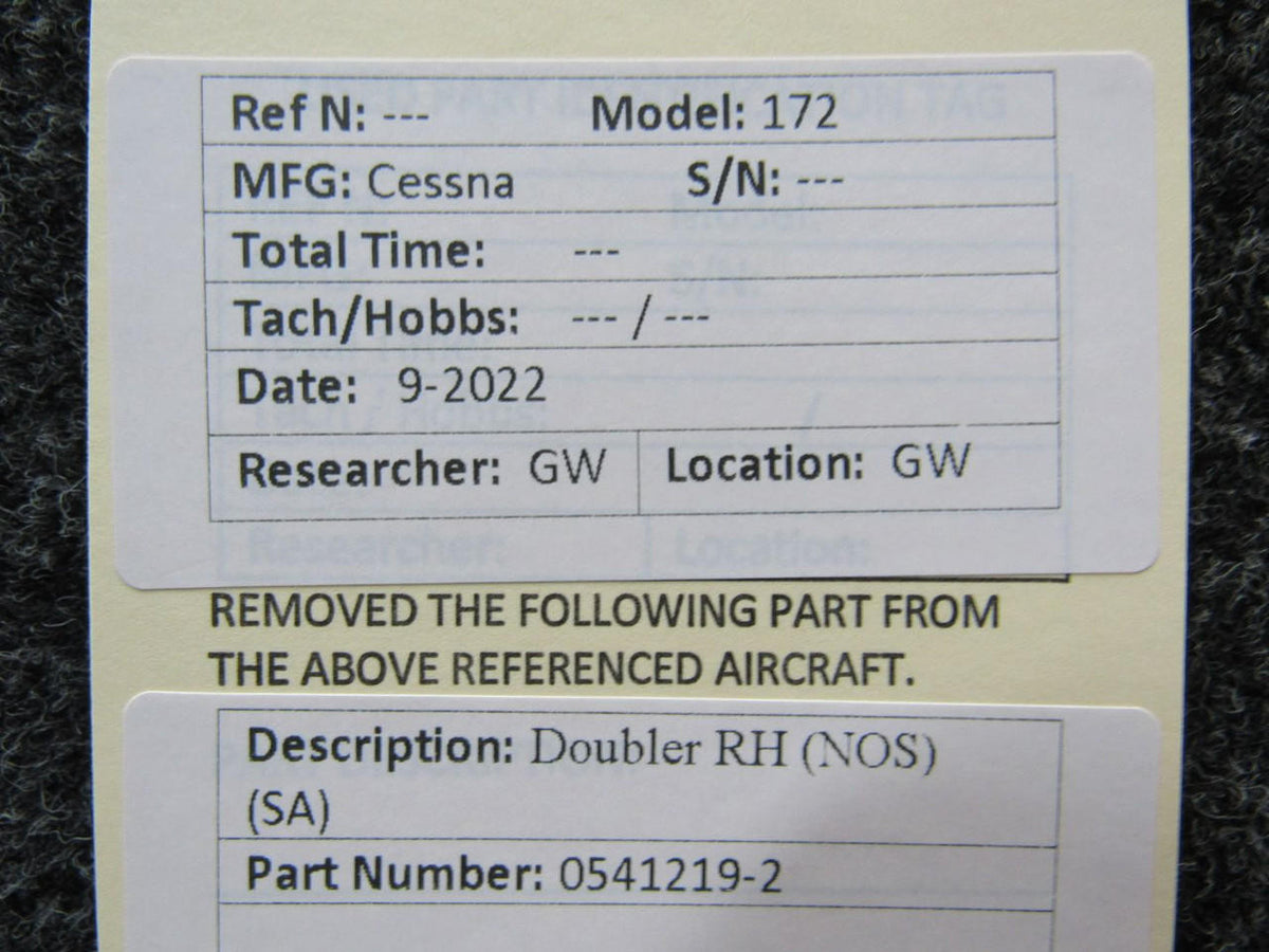 Cessna Aircraft Parts 0541219-2 Cessna 172 Doubler RH NEW OLD STOCK SA