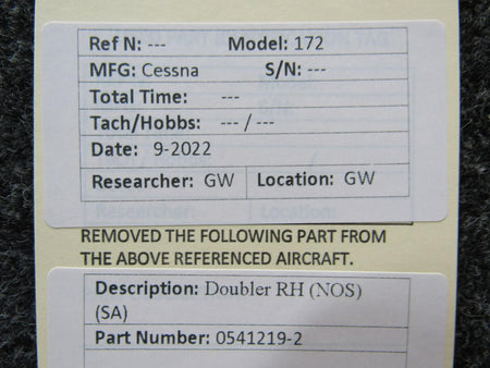 Cessna Aircraft Parts 0541219-2 Cessna 172 Doubler RH NEW OLD STOCK SA