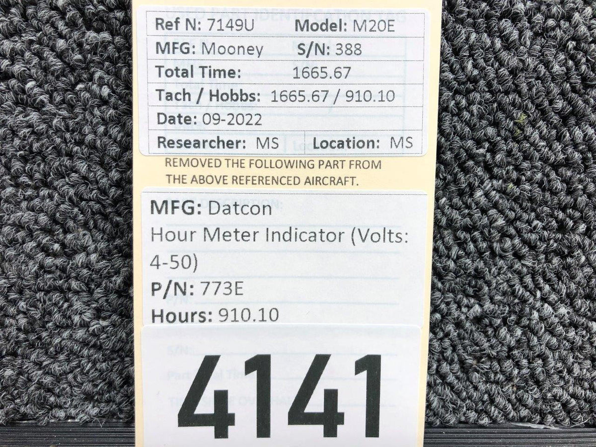 Datcon 773E Datcon Hour Meter Indicator Hours 910.10 Volts 4-50