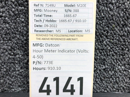 Datcon 773E Datcon Hour Meter Indicator Hours 910.10 Volts 4-50