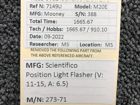 Scientifico 273-71 Position Light Flasher Volts 11-15 Amps 6.5