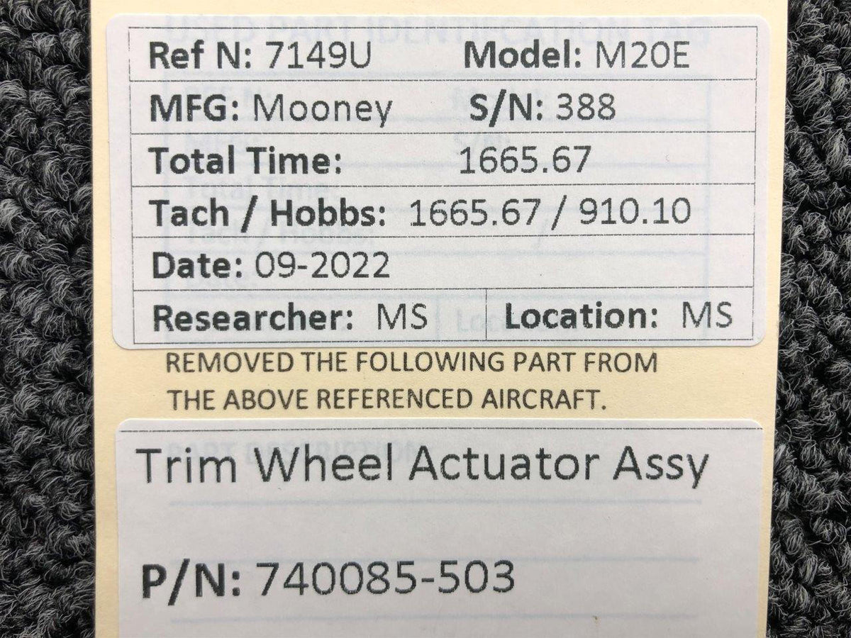 740085-503 Mooney M20E Trim Wheel Actuator Assembly BAS Part Sales | Airplane Parts