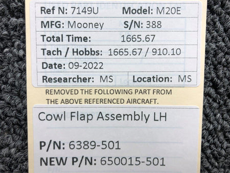 Mooney Aircraft Parts and Accessories 6389-501 USE 650015-501 Mooney M20E Cowl Flap Assembly LH