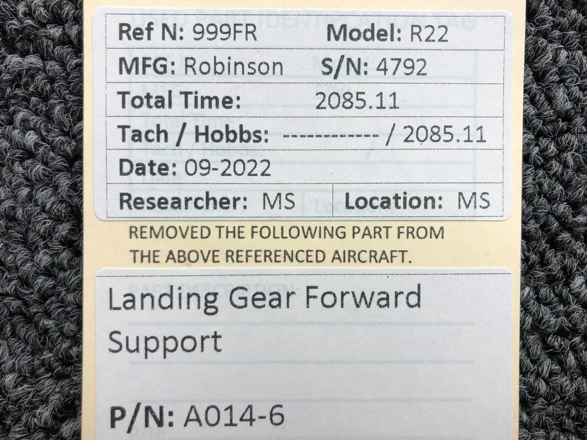 Robinson Helicopter and Airplane Parts A014-6 Robinson R22 Landing Gear Forward Support