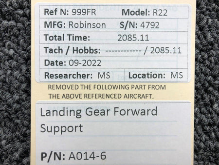 Robinson Helicopter and Airplane Parts A014-6 Robinson R22 Landing Gear Forward Support