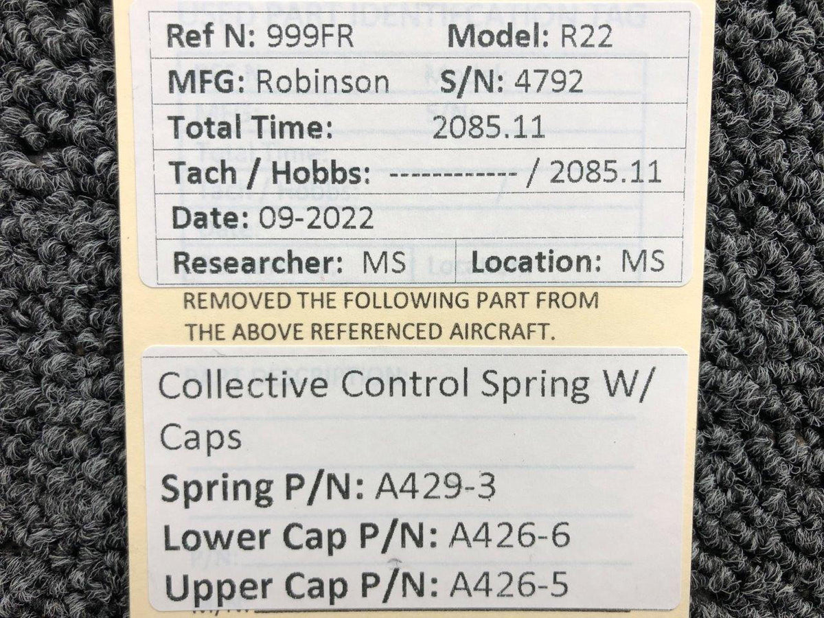 Robinson Helicopter and Airplane Parts A429-3, A426-6 Robinson R22 Collective Control Spring w Caps