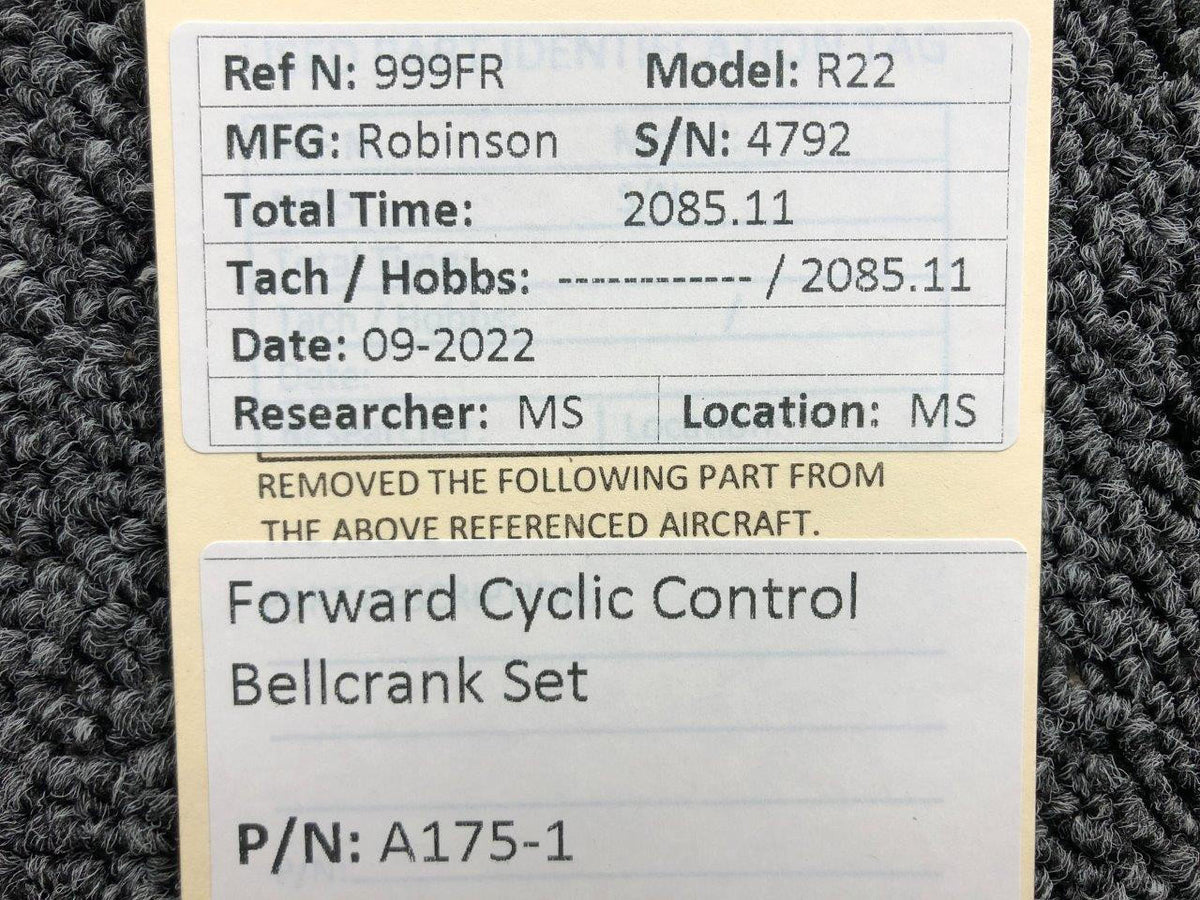 Robinson Helicopter and Airplane Parts A175-1 Robinson R22 Forward Cyclic Control Bellcrank Set