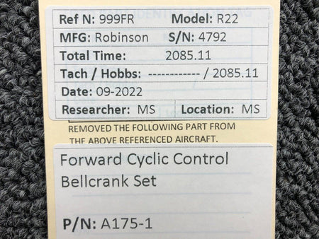 Robinson Helicopter and Airplane Parts A175-1 Robinson R22 Forward Cyclic Control Bellcrank Set