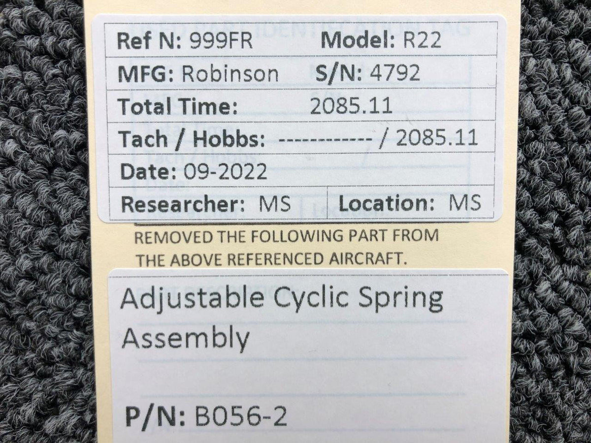 Robinson Helicopter and Airplane Parts B056-2 Robinson R22 Adjustable Cyclic Spring Assembly