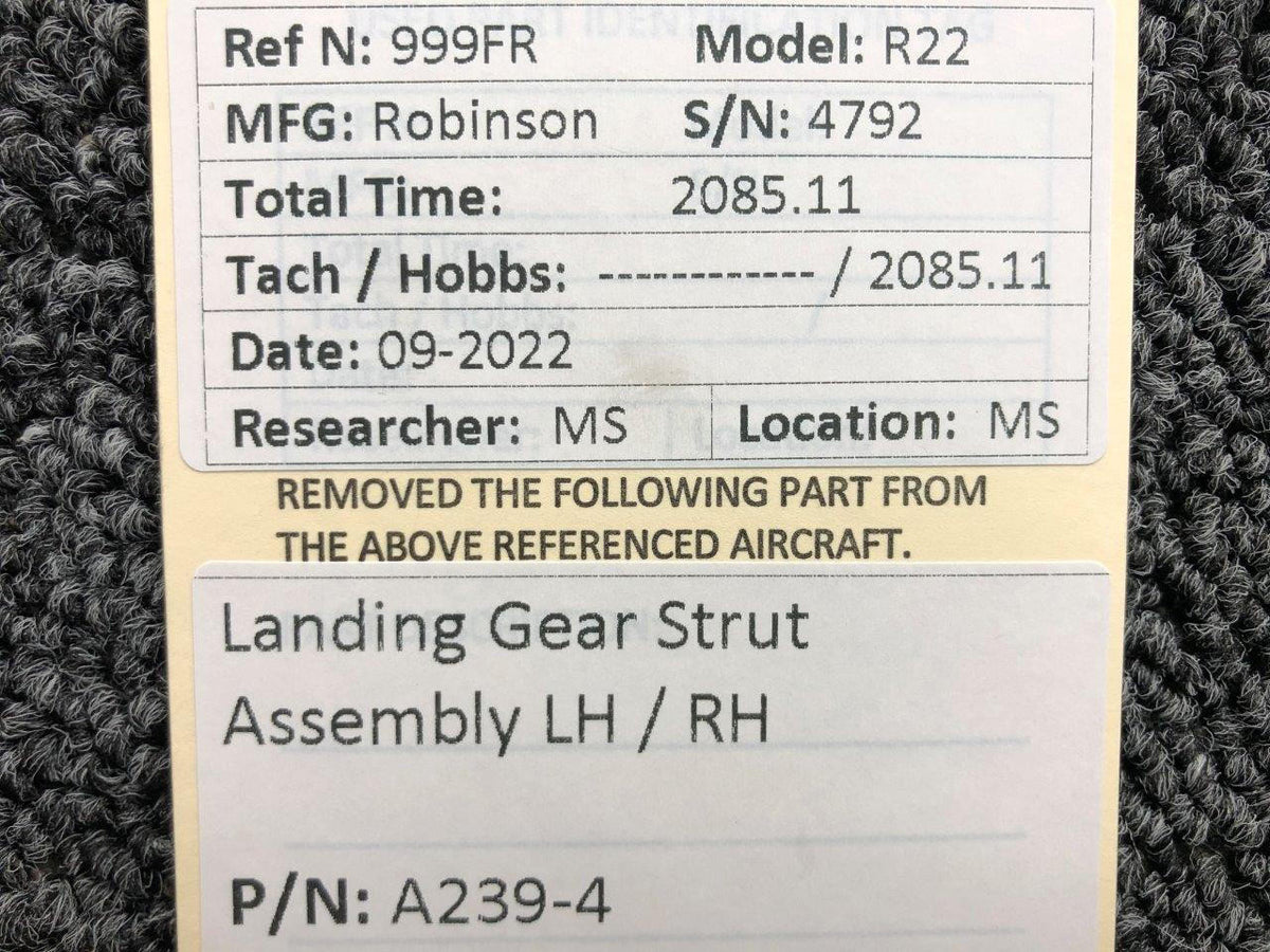 Robinson Helicopter and Airplane Parts A239-4 Robinson R22 Landing Gear Strut Assembly LH - RH