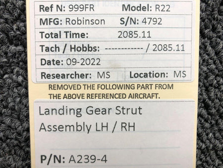 Robinson Helicopter and Airplane Parts A239-4 Robinson R22 Landing Gear Strut Assembly LH - RH