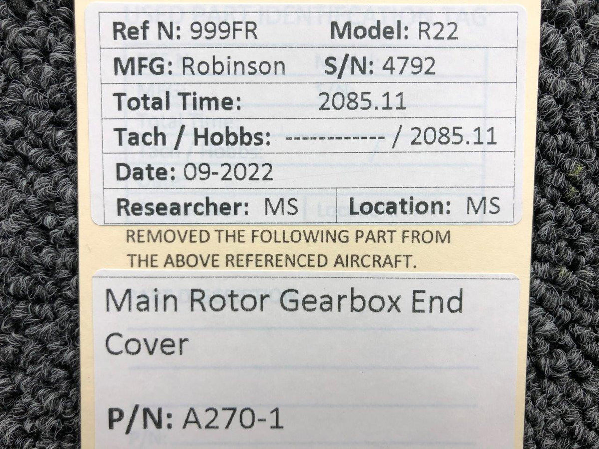 Robinson Helicopter and Airplane Parts A270-1 Robinson R22 Main Rotor Gearbox End Cover