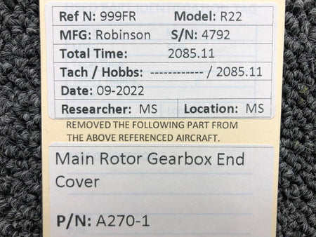 Robinson Helicopter and Airplane Parts A270-1 Robinson R22 Main Rotor Gearbox End Cover