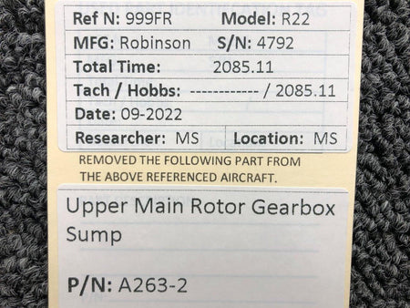 A263-2 Robinson R22 Upper Main Rotor Gearbox Sump BAS Part Sales | Airplane Parts