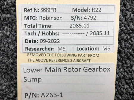A263-1 Robinson R22 Lower Main Rotor Gearbox Sump BAS Part Sales | Airplane Parts