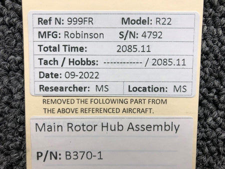 Robinson Helicopter and Airplane Parts B370-1 Robinson R22 Main Rotor Hub Assembly