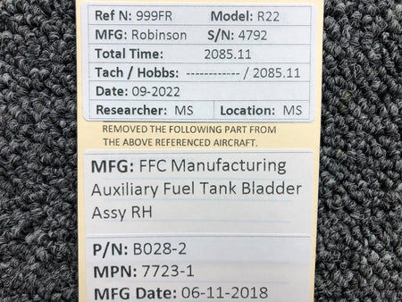 FFC 7723-1 ALT B028-2 FFC Manufacturing Auxiliary Fuel Bladder Tank Assy RH