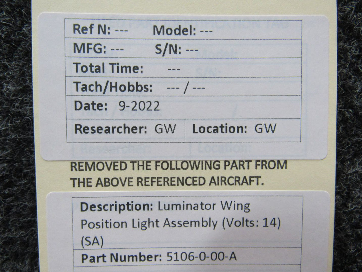 5106-0-00-A Luminator Wing Position Light Assembly (Volts: 14) (SA) BAS Part Sales | Airplane Parts
