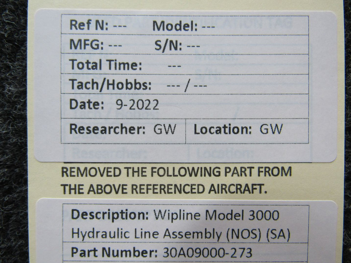 30A09000-273 Wipline Model 3000 Hydraulic Line Assembly (NOS) (SA) BAS Part Sales | Airplane Parts