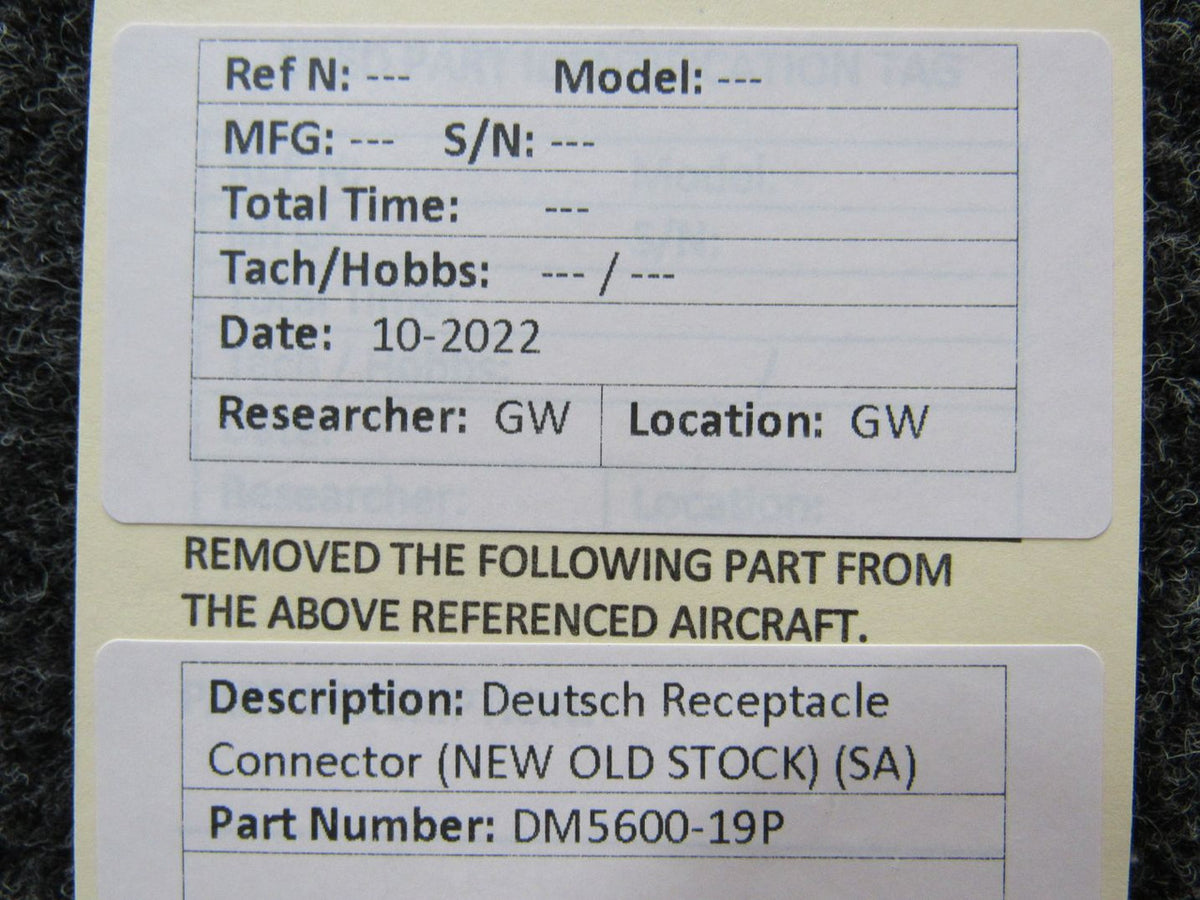 DM5600-19P Deutsch Receptacle Connector (NEW OLD STOCK) (SA) BAS Part Sales | Airplane Parts