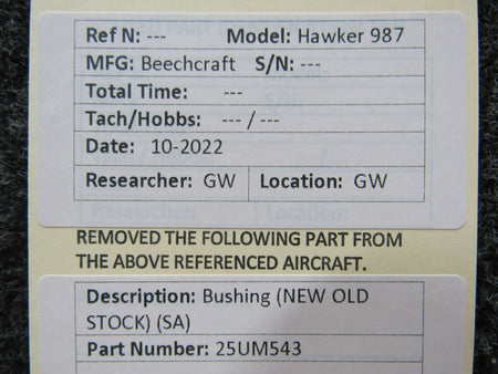 25UM543 Beechcraft Hawker 987 Bushing (NEW OLD STOCK) (SA) BAS Part Sales | Airplane Parts