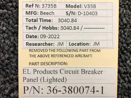 36-380074-1 EL Products Circuit Breaker Panel (Lighted) BAS Part Sales | Airplane Parts
