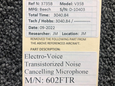 602FTR Electro-Voice Transistorized Noise Cancelling Microphone BAS Part Sales | Airplane Parts