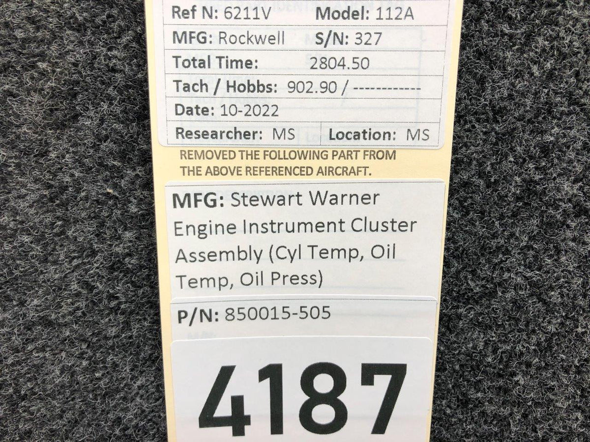 850015-505 Stewart Warner Engine Instrument Gauge Cluster Assembly BAS Part Sales | Airplane Parts