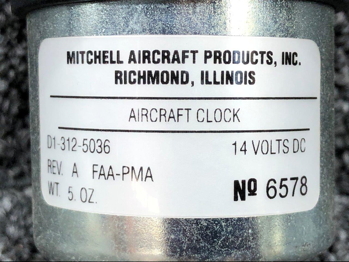 D1-312-5036 Mitchell Aircraft Products Electrical Aircraft Clock (Volts: 14) BAS Part Sales | Airplane Parts