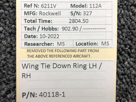 40118-1 Rockwell 112A Wing Tie Down Ring LH / RH BAS Part Sales | Airplane Parts