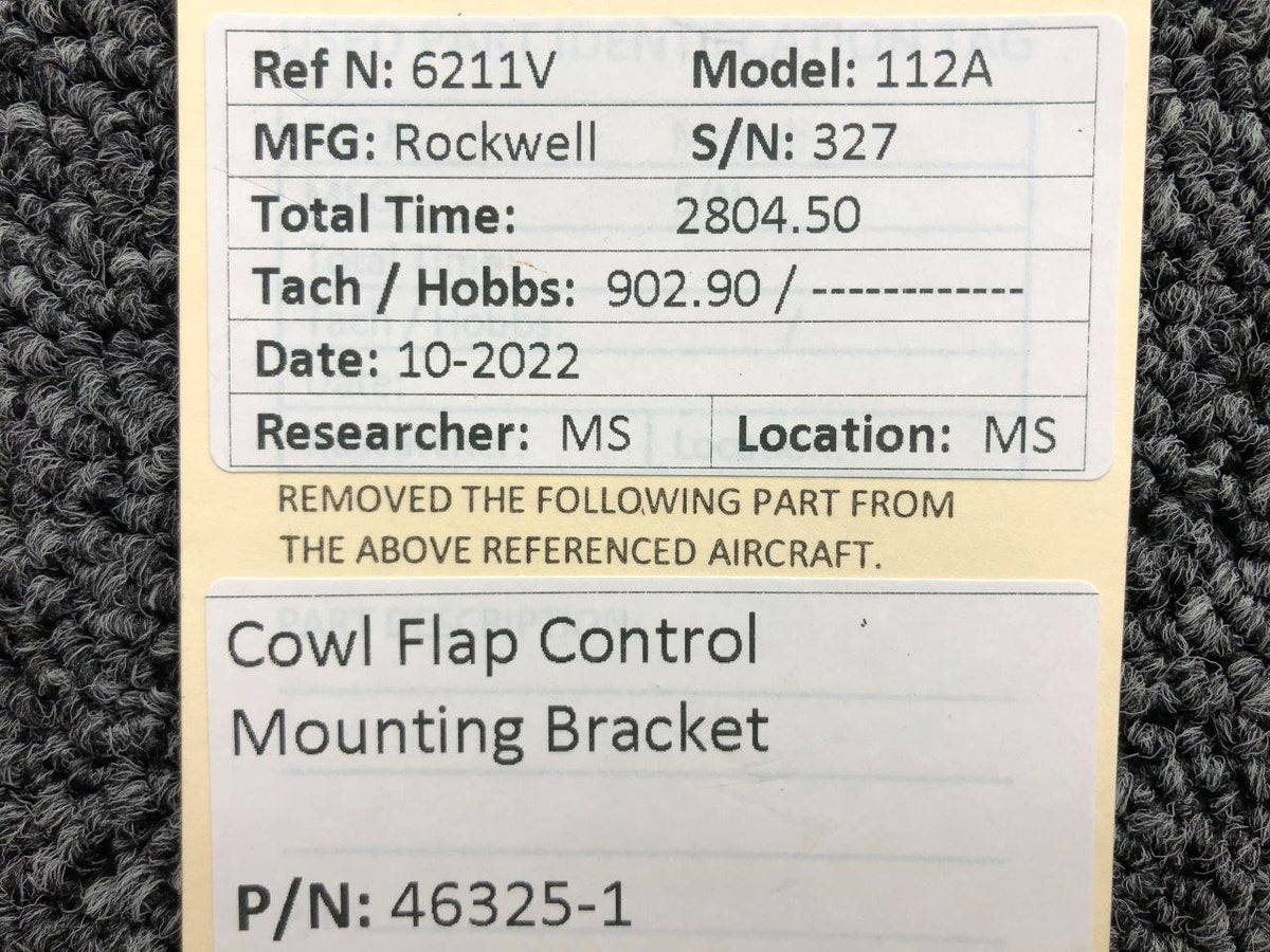 46325-1 Rockwell 112A Cowl Flap Control Mounting Bracket BAS Part Sales | Airplane Parts