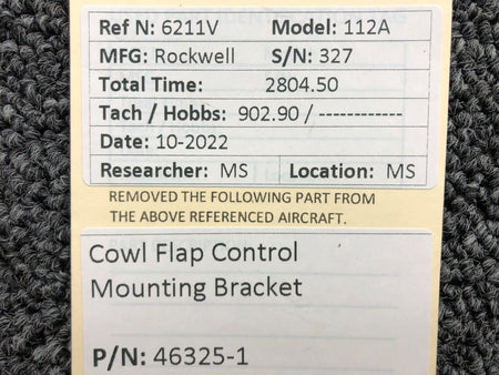 46325-1 Rockwell 112A Cowl Flap Control Mounting Bracket BAS Part Sales | Airplane Parts