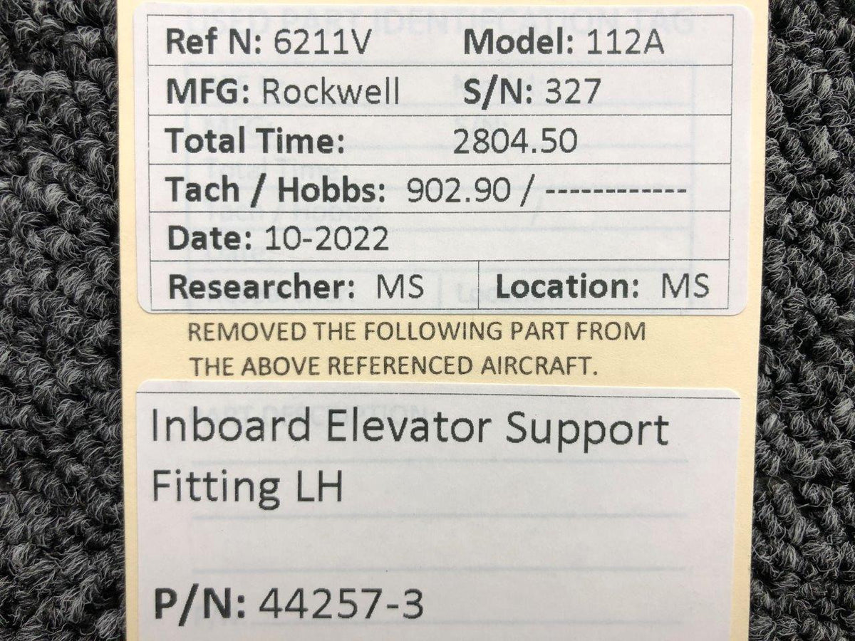 44257-3 Rockwell 112A Inboard Elevator Support Fitting LH BAS Part Sales | Airplane Parts