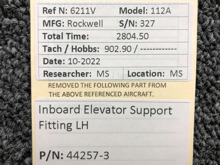 44257-3 Rockwell 112A Inboard Elevator Support Fitting LH BAS Part Sales | Airplane Parts