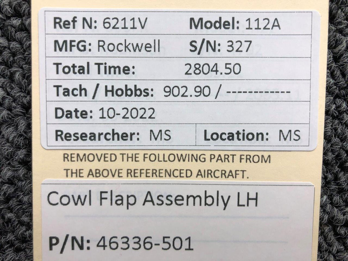 46336-501 Rockwell 112A Cowl Flap Assembly LH BAS Part Sales | Airplane Parts