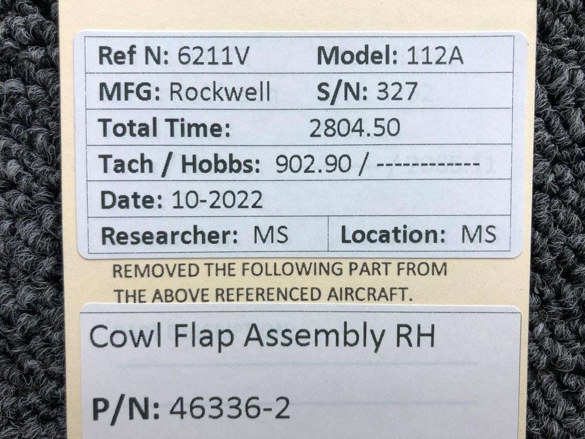 46336-2 Rockwell 112A Cowl Flap Assembly RH BAS Part Sales | Airplane Parts