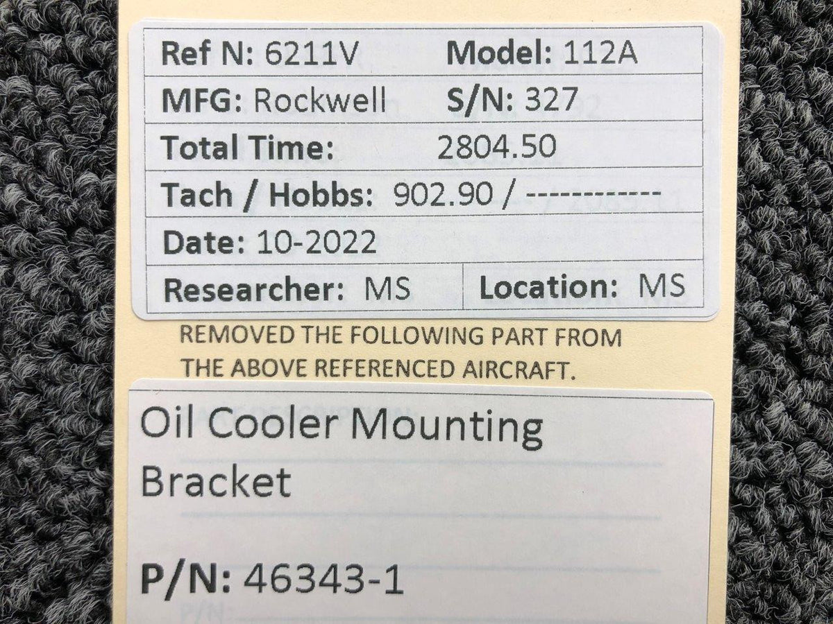 46343-1 Rockwell 112A Oil Cooler Mounting Bracket BAS Part Sales | Airplane Parts