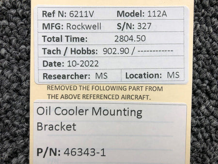 46343-1 Rockwell 112A Oil Cooler Mounting Bracket BAS Part Sales | Airplane Parts