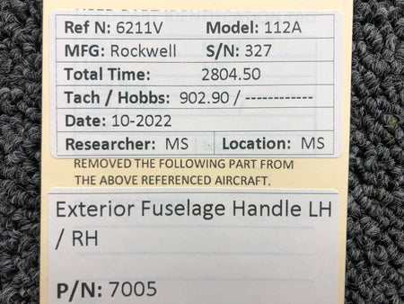 7005 Rockwell 112A Exterior Fuselage Handle LH / RH BAS Part Sales | Airplane Parts