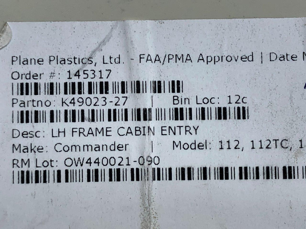 K49023-27 (ALT: 49023-27) Plane Plastics Panel Cover Frame LH BAS Part Sales | Airplane Parts